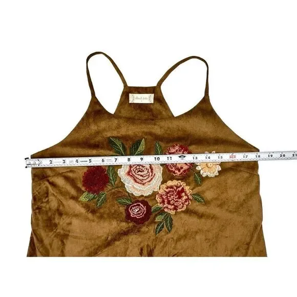 Altar’d State Suede Floral Brown Embroidered Racerback Slip Dress Women’s Small - Picture 10 of 13